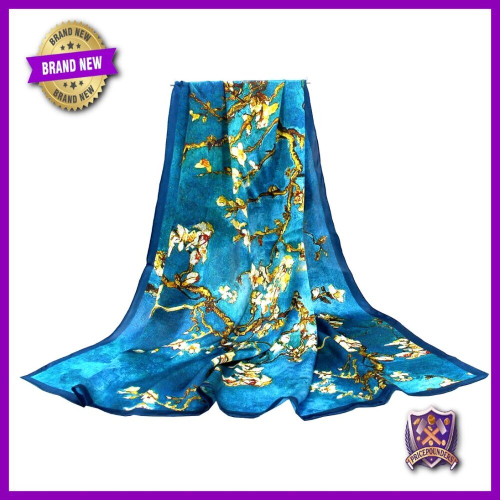 Large 100% Silk Scarf 43" Square Lightweight Shawl Head Wrap